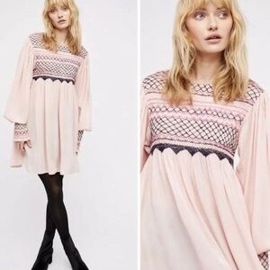 FREE PEOPLE Peach Ruched Dress Long Sleeve
